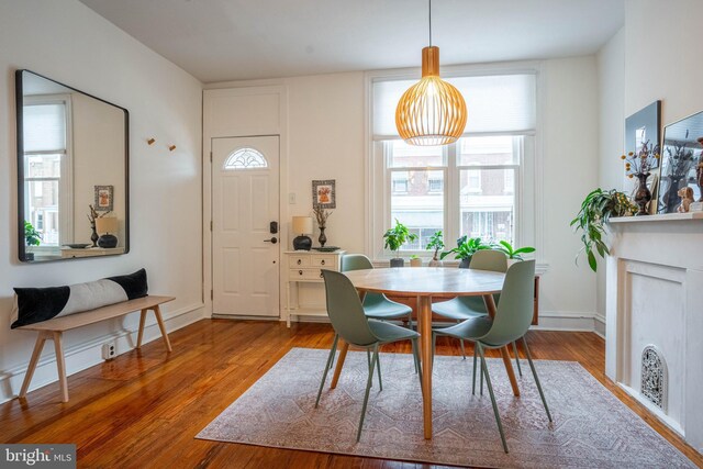 dining area with light hardwood / wood-style floors