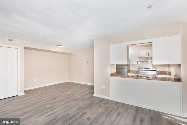 unfurnished living room with sink, a fireplace, and light hardwood / wood-style flooring