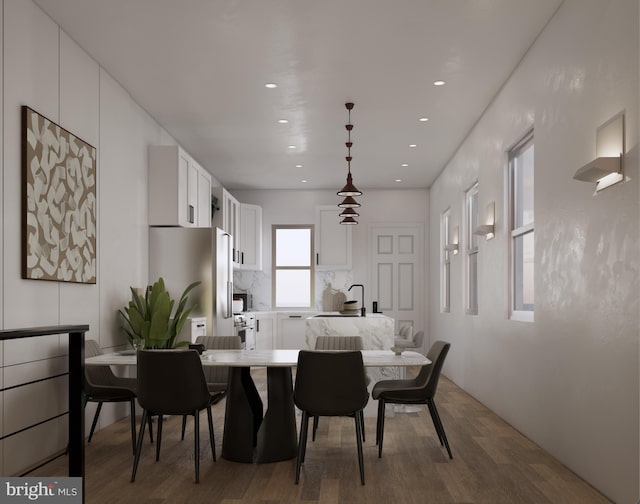 dining area with dark wood-type flooring