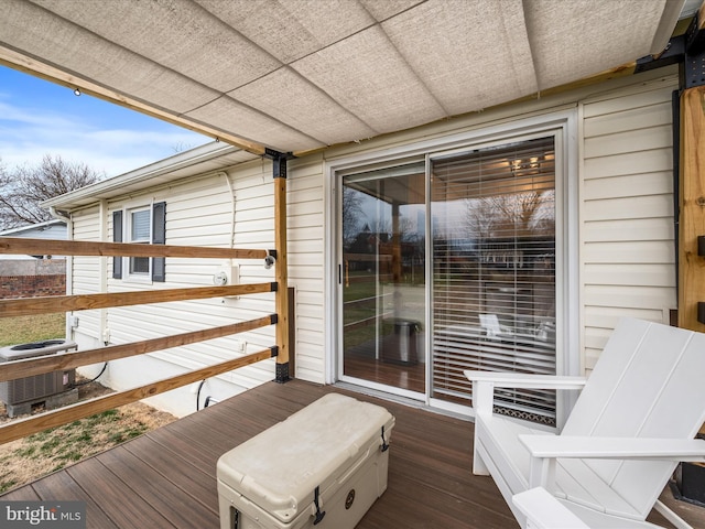 wooden terrace featuring central air condition unit