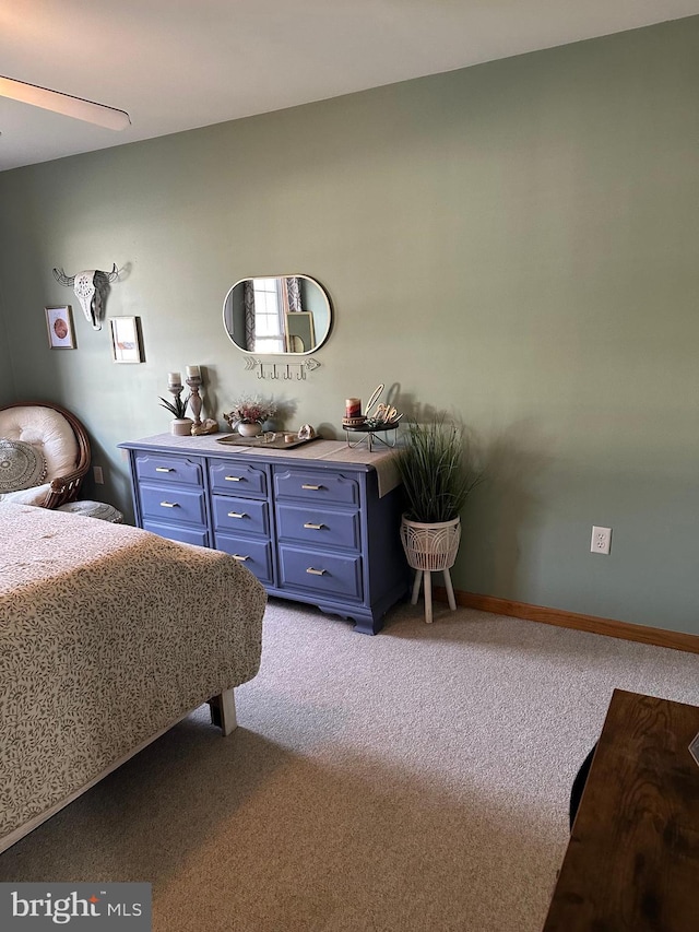 bedroom with light carpet