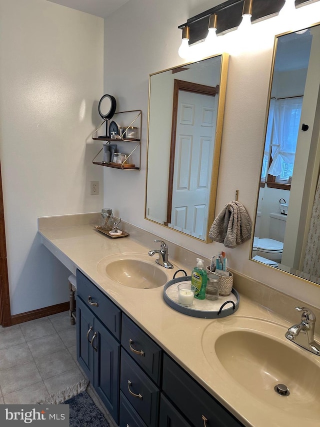 bathroom featuring tile patterned floors, toilet, and vanity