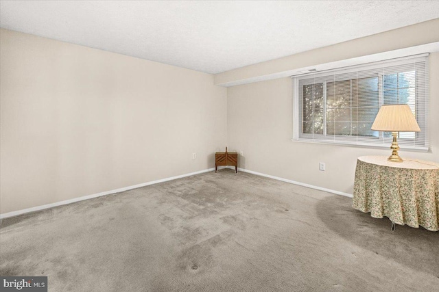 carpeted empty room with a textured ceiling