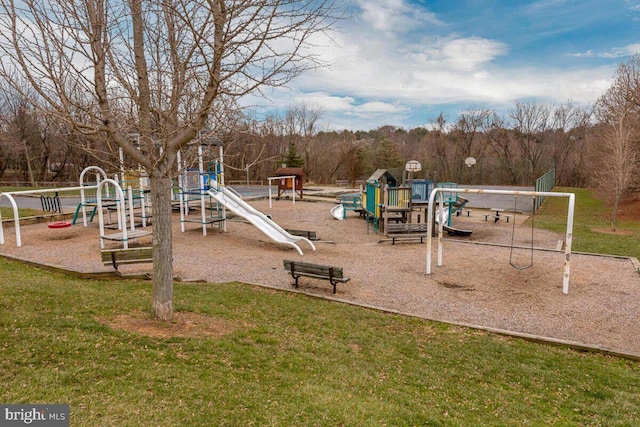 view of play area with a lawn