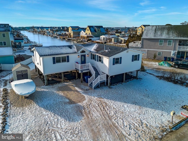 aerial view with a water view