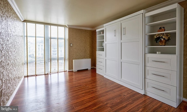 unfurnished bedroom with dark hardwood / wood-style flooring and floor to ceiling windows