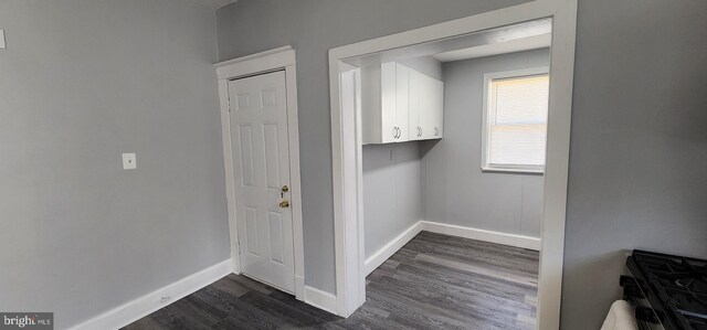 laundry room featuring dark wood-type flooring