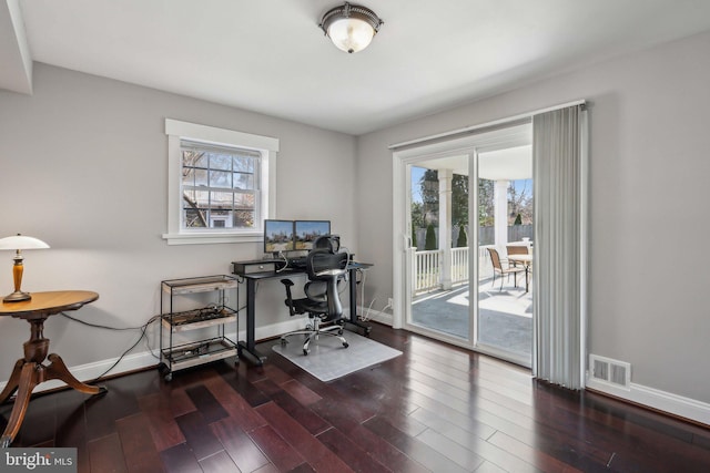 office area with dark wood-type flooring