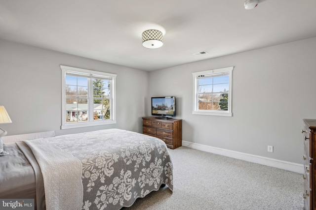 carpeted bedroom with multiple windows