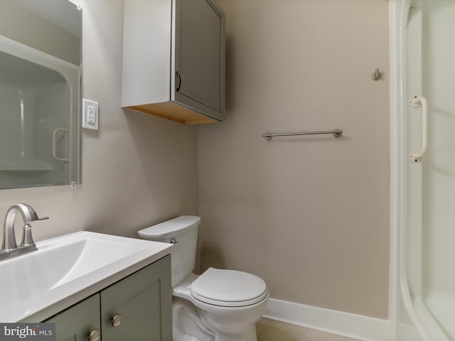 bathroom with tile patterned flooring, vanity, and toilet