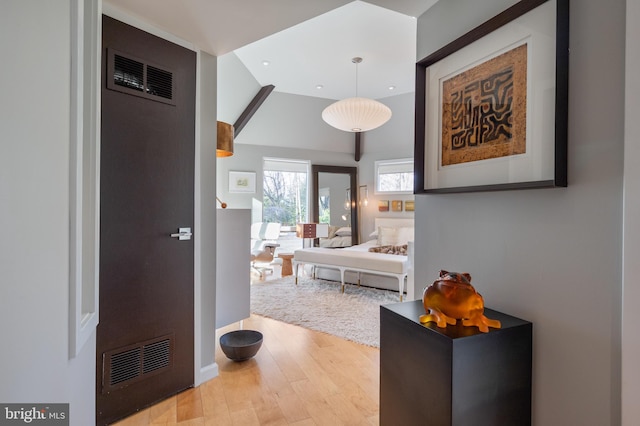 bedroom with light hardwood / wood-style floors