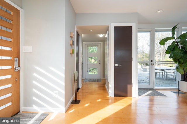 foyer entrance featuring light wood-type flooring