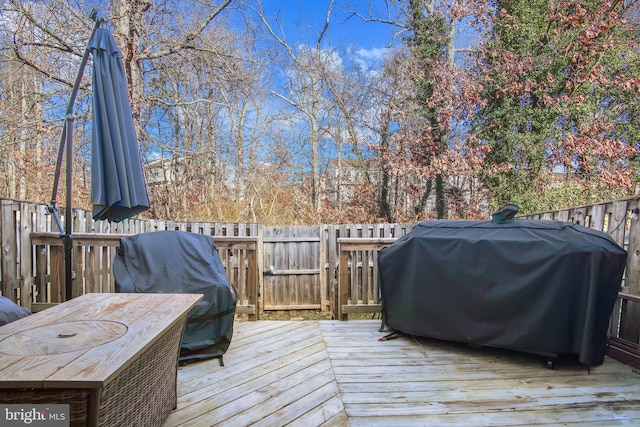 wooden deck with grilling area