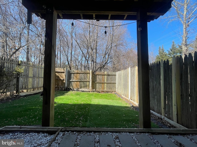 view of yard with a fenced backyard