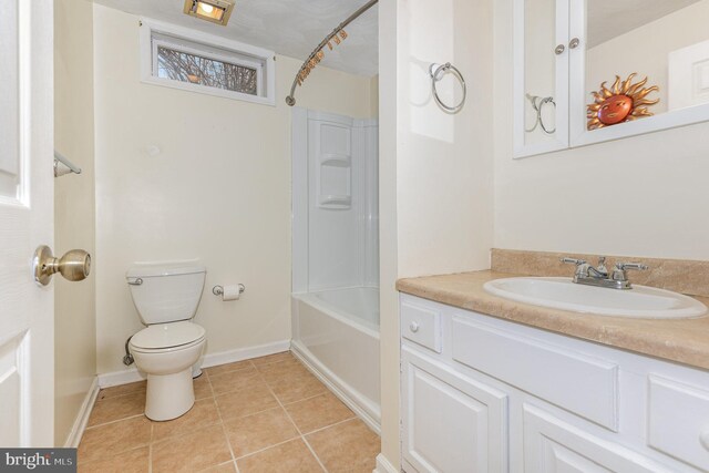 full bathroom with tile patterned flooring, vanity, shower / bathing tub combination, and toilet