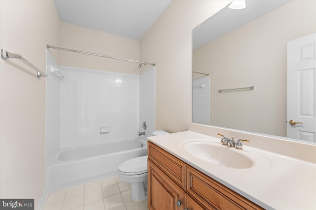 full bath with vanity, shower / washtub combination, tile patterned flooring, and toilet