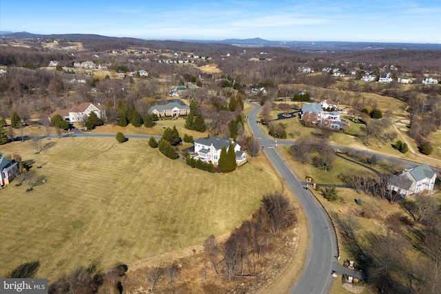 birds eye view of property featuring a mountain view