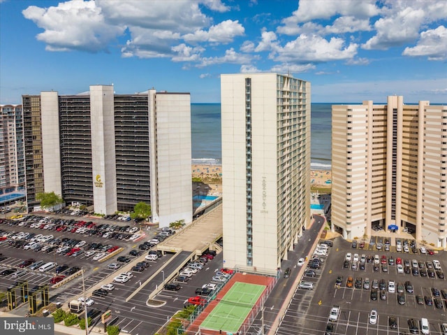 view of building exterior featuring a water view