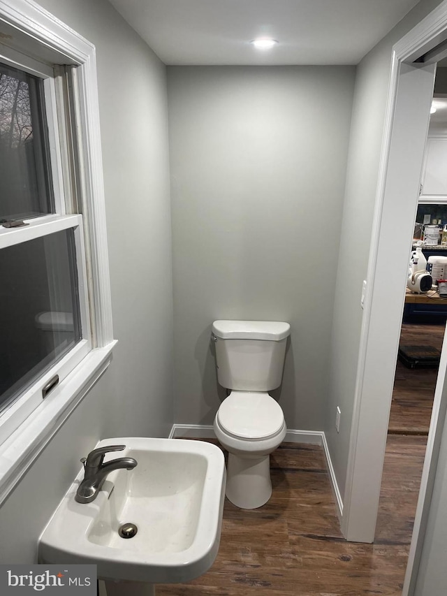 bathroom featuring sink, hardwood / wood-style floors, and toilet