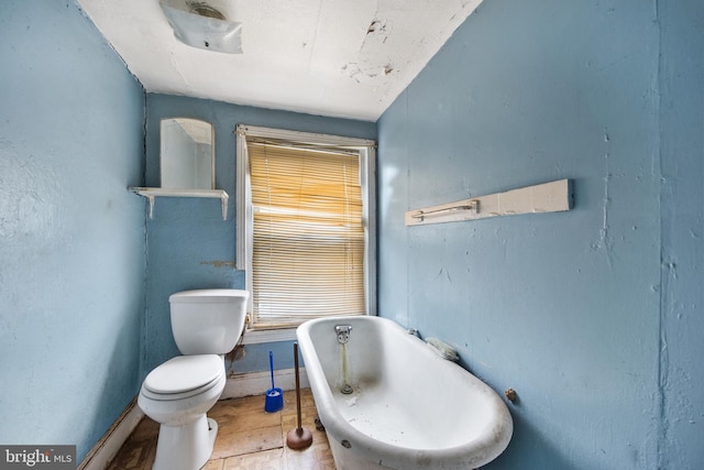 bathroom with a washtub and toilet