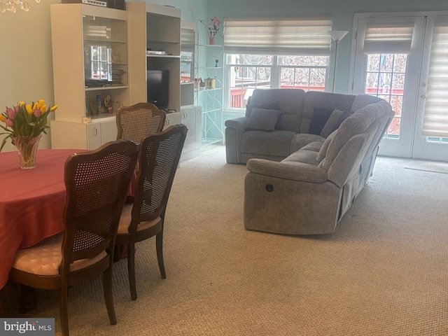 living room with light carpet