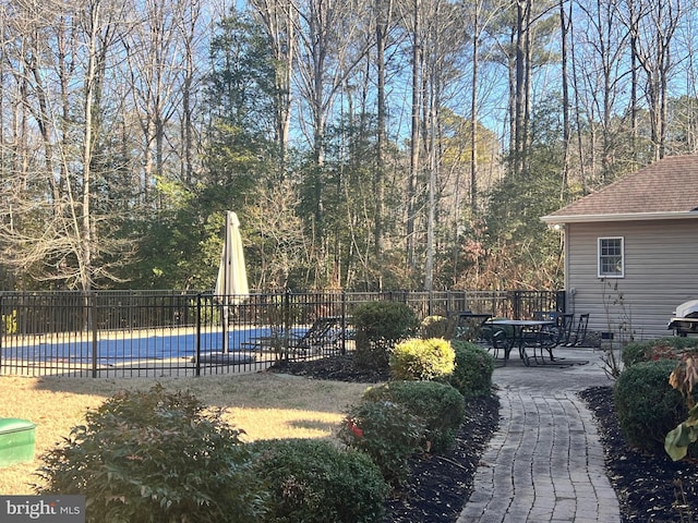 view of yard with a patio area and a covered pool