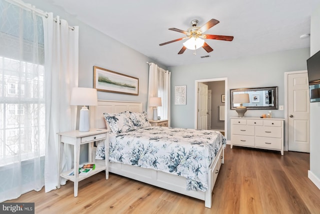 bedroom featuring ceiling fan and wood-type flooring