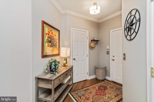 entrance foyer featuring hardwood / wood-style flooring and ornamental molding