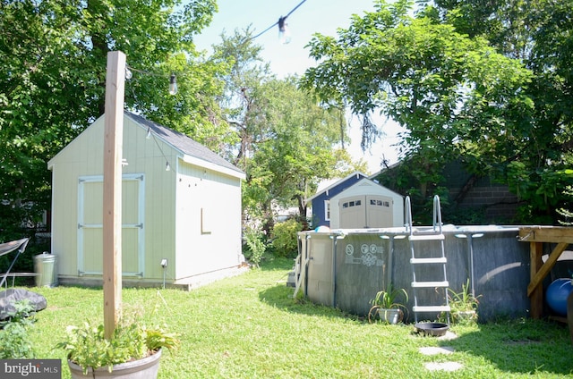 view of yard with a shed