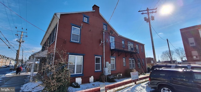 view of snow covered building