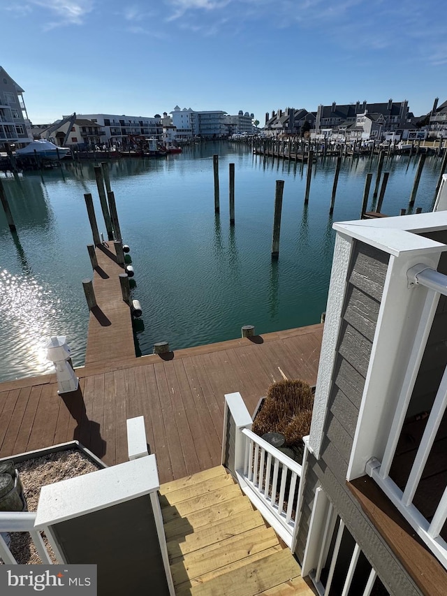 view of dock featuring a water view