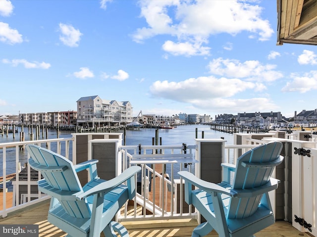 dock area with a water view