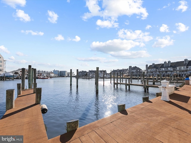 view of dock with a water view