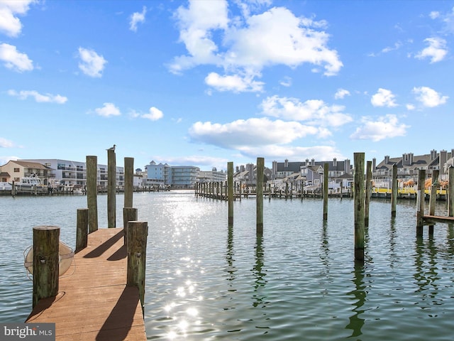 view of dock with a water view