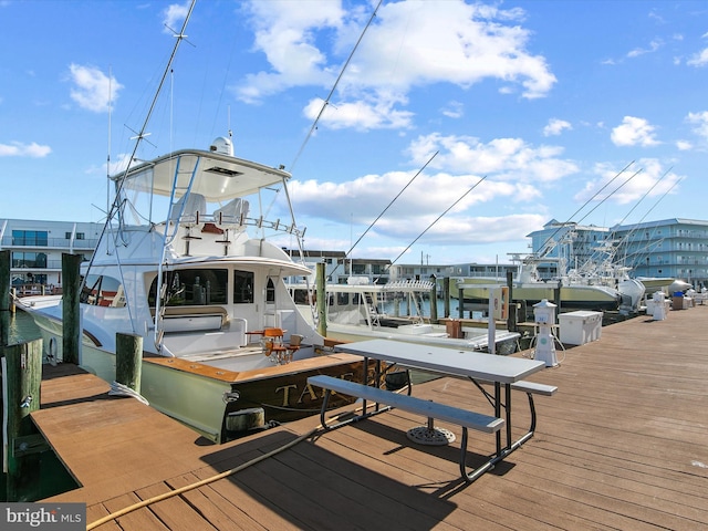 dock area with a water view