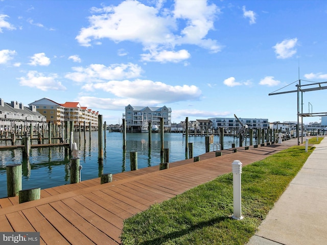 dock area featuring a water view