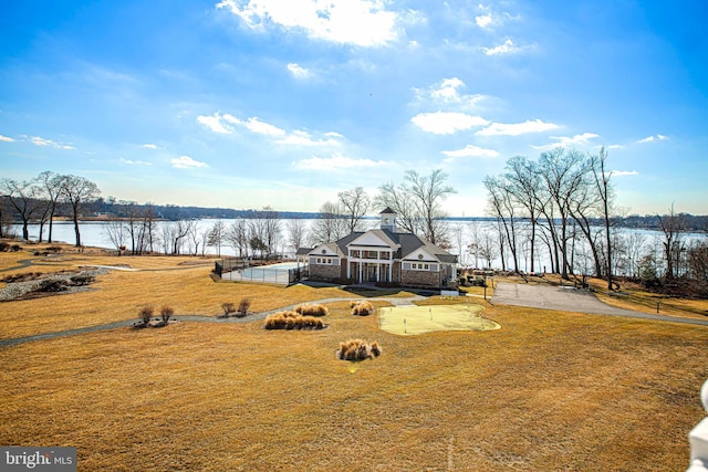 view of yard with a water view