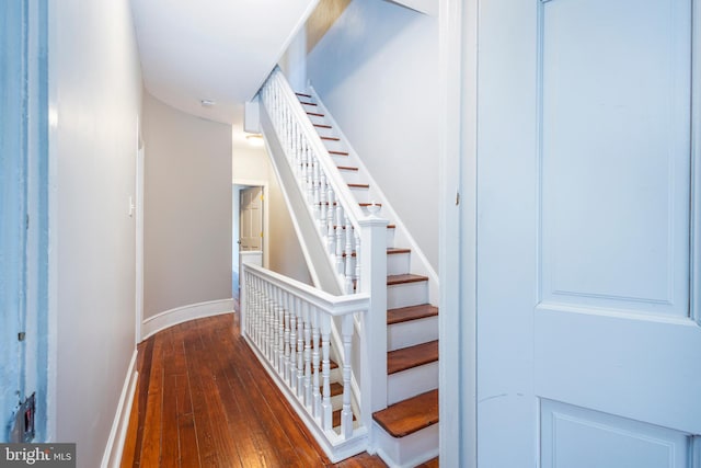 stairway with hardwood / wood-style floors