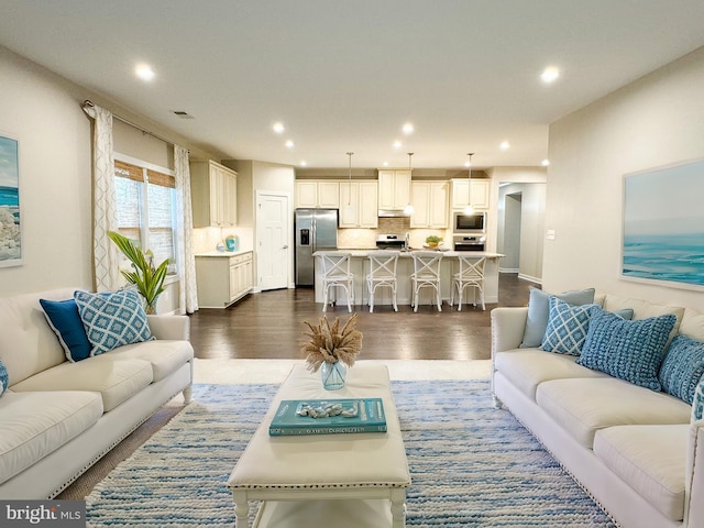 living room featuring dark hardwood / wood-style flooring