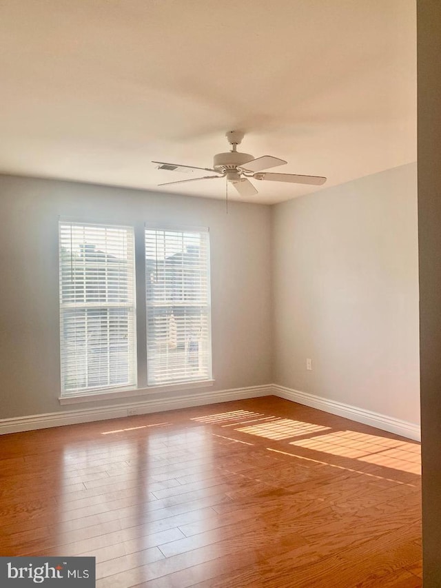 spare room featuring wood-type flooring and ceiling fan