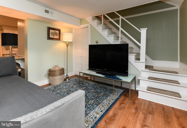 living room with hardwood / wood-style flooring