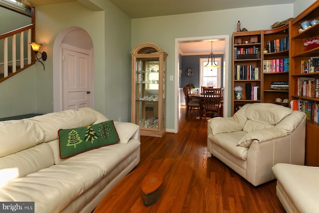 living room with dark hardwood / wood-style floors