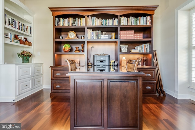 office area with dark hardwood / wood-style flooring