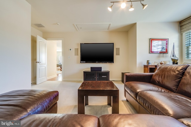 living room featuring light colored carpet