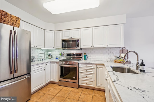 kitchen with white cabinetry, sink, decorative backsplash, and appliances with stainless steel finishes