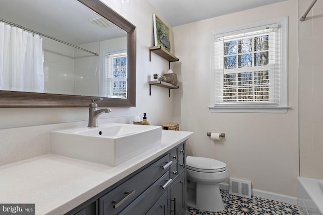 full bathroom featuring plenty of natural light, visible vents, and vanity