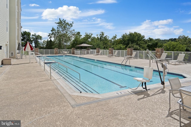 view of swimming pool featuring a patio area