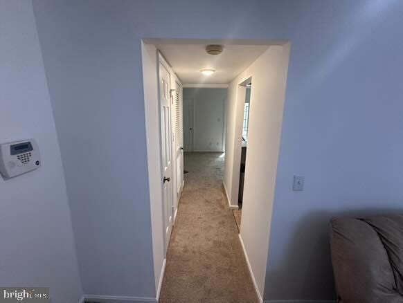 corridor with light colored carpet