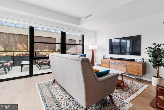 living room with light hardwood / wood-style flooring