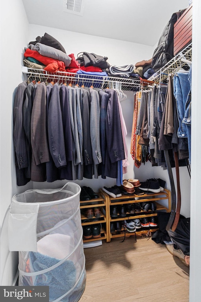 spacious closet with hardwood / wood-style flooring